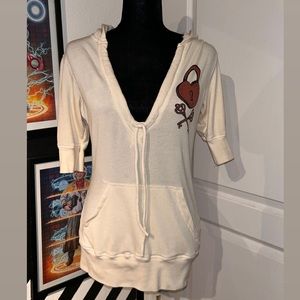 Crash & Burn - Terry Cloth Deep V 1/4 Sleeve Hoodie - Women’s Sz Medium